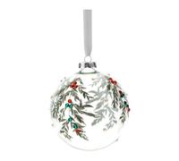 Hervit Sfera Vetro Soffiato Trasparente con Foglioline Verdi e Strass Rosso/Verde - Scatola Regalo - 2 Fantasie 2 Dimensioni - Palla Addobbo Albero Natale - Decorazione Natalizia Bomboniera - Ø8cm