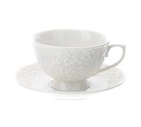 HERVIT Tazza da tè e piattino in porcellana bianca con decoro in rilievo Romance