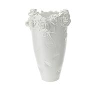 Hervit Vaso da Tavolo Porta Fiori con roselline in Rilievo gres Bianco 35x51 cm