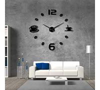HERWS Orologi Parete Cafe Fai Te Grande Orologio Parete Senza Cornice Orologio Parete Gigante Design Moderno caffè Tazza di caffè Chicco di caffè Decorazione della Parete Orologio Parete Cucina
