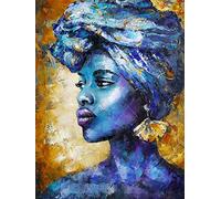 HERWS Pittura su Tela Pittura Decorativa Stampa 3D Stampato Ritratto su Tela Pittura Blu Lady Africa Stampe su Tela Dipinti di Arte della Parete Immagini Arte Soggiorno Casa Senza Cornice