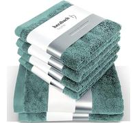 herzbach home Set di asciugamani premium da 6 pezzi (verde oceano) - 4 asciugamani 50x100cm & 2 asciugamani da doccia 70x140cm - Asciugamani morbidi & assorbenti in cotone naturale