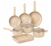 Herzberg Batteria da Cucina 10 Pezzi Effetto Marmo Induzione, Beige
