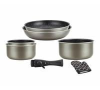 Herzberg HG8053 Set di pentole, Set di 3 pentole a induzione e 2 padelle di diverse dimensioni e 1 guanto da forno, Rivestimento antiaderente in marmo, Manici rimovibili, Rame