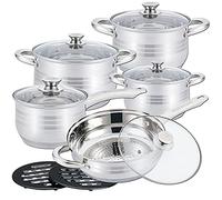 Herzberg Batterie de Cuisine - Lot de Casserole Induction - Set Casserole et poele Tous Feux - Batterie de Cuisine 12 Pièces en Acier Inoxydable HG1242