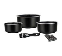 Herzberg HG 8051 BLK - Set di pentole e padelle per tutti i tipi di fornelli, 5 pezzi, con rivestimento in marmo e manico rimovibile, colore: nero