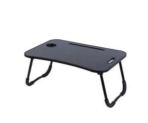 Herzberg HG04173 - Scrivania pieghevole con portabicchieri e supporto per tablet, ergonomica e versatile per lavoro e tempo libero, in MDF e metallo termolacquato, spazioso e portatile