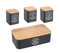 Herzberg, HG04401, elegante porta pane con 4 contenitori, design moderno, ideale per cucina, pratica e funzionale, dimensione: standard, colore: nero