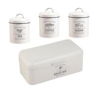 Herzberg,HG04418, Set vintage 4 pezzi con portapane e scatola, design elegante, ideale per cucina, Crema, dimensioni pratiche, perfetto per un ordine stiloso