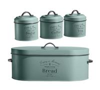 Herzberg, HG04425, Set 4 pezzi: porta pane e scatola, design moderno, pratico per cucina, ideale per alimenti freschi, Verde salvia, taglia standard