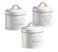 Herzberg, HG04432, Set di scatole vintage 3 pezzi con bordo oro rosa, design elegante per cucina o decorazione - Misura: 3 pezzi, Colore: Bianco con Oro Rosa