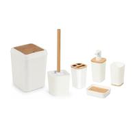 Herzberg, HG04463, Set da bagno 6 pezzi in bambù, design moderno, accessori pratici, ideale per decorazione interna, taglia: standard, colore: crema