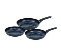 Herzberg, HG04777-BLU, Set di padelle antiaderenti, manici ergonomici in silicone, senza PFOA, ottima ritenzione di calore, 3 pezzi,Bleu