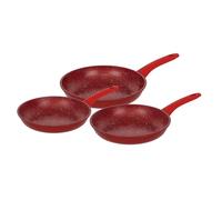 Herzberg, HG04807-RED, Set di padelle antiaderenti, manici ergonomici in silicone, senza PFOA, ottima ritenzione di calore, 3 pezzi,Rouge