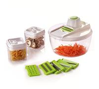 Herzberg HG8032 - Affettatrice per verdure con contenitore HG8032-Multifunzionale, base trasparente, con lama superiore di gamma, 2 contenitori per alimenti secchi, coperchio ermetico