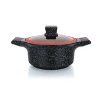 Herzberg,HGRSCAS24, Cocotte in Granito con Coperchio in Vetro, 24 cm, Ideale per Cottura Sana, Resistente ai Graffi, Facile da Pulire, Colore Rosso e Nero