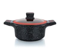 Herzberg,HGRSCAS32, Cocotte in Granito con Coperchio in Vetro, 32 cm, Ideale per Cottura Sana, Resistente ai Graffi, Facile da Pulire, Colore Rosso e Nero