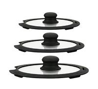 Herzberg Utensile da Cucina Vetro temperato-Coperchio Set di 3 coperchi scolapiatti con Anello in Silicone 16/20/24 cm-HGCOVS3