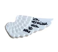 Herzmensch Elegante ali d'angelo decorative in cemento, 6 x 2,8 cm, pietra di lutto scritta a mano con scritta in lingua tedesca "Ich vermisse Dich so much", decorazione tombale resistente alle
