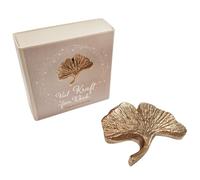 Herzmensch Piccolo portafortuna Gingko 4 x 4,5 cm in bronzo massiccio dorato con la scritta - Molta forza per te - per il recupero, il conforto e il dolore