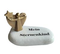 Herzmensch Sternenkind Pietra di lutto con angelo in bronzo oro, resistente alle intemperie e al gelo, per commemorare e ricordare, pietra naturale Santorini, circa 9 x 5 cm