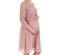 Herzmutter Abito Premaman Elegante - Abito Gravidanza Cerimonia - Abito Pizzo Chiffon - per Occasioni Festive-Feste di Nozze - Crema-Blu-Rosa - 6400 (XS, Rosa Scuro)