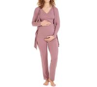Herzmutter Pigiama Premaman per Donna - Pigiama da Allattamento a Tre Pezzi - Abbigliamento da casa per la Gravidanza e L'Allattamento - Cardigan con Pantaloni - 8100 (Rosa Scuro, L)