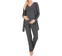 Herzmutter Pigiama Premaman per Donna - Pigiama da Allattamento a Tre Pezzi - Abbigliamento da casa per la Gravidanza e L'Allattamento - Cardigan con Pantaloni - 8100 (Grigio Scuro, M)