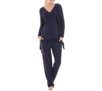 Herzmutter Pigiama Premaman per Donna - Pigiama da Allattamento a Tre Pezzi - Abbigliamento da casa per la Gravidanza e L'Allattamento - Cardigan con Pantaloni - 8100 (Blu Scuro, XXL)