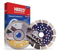 HERZO Set di 2 dischi da taglio diamantati da 125 mm, per ceramica, porcellana, piastrelle (disco da taglio giallo a forma di X), granito, marmo (disco da taglio blu, 125 mm)