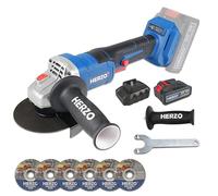 HERZO Smerigliatrice angolare a batteria 125 mm, motore brushless 20V, 9300 giri/min, per metallo e pietra, con batteria e caricatore rapido