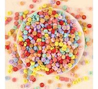 HERZONE 1000 perline colorate con lettere da infilare, in acrilico, con alfabeto, mix di perle dorate dalla A alla Z per la creazione di gioielli, collana fai da te, portachiavi (C)