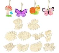 HERZONE 30 pezzi Fiori di legno da dipingere per decorazione primaverile, ciondoli a forma di farfalla, ciondoli di fiori in legno da dipingere, ciondoli primaverili in legno da appendere, decorazione