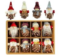 HERZONE Decorazioni Albero di Natale Ciondoli, 8 Pezzi Pigne Naturali Piccolo Gnomo Pendenti Addobbi Natalizi Regali, Fatte A Mano Bambola Folletto di Natale Decori per Camino