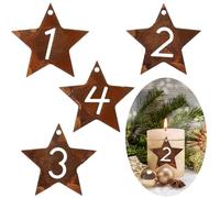 HERZONE Numeri dell'Avvento, in metallo, 1-4, corona dell'Avvento, numeri in legno, 1, 2, 3, 4, per candele, candelabri, decorazioni natalizie, decorazioni per l'Avvento (stelle)