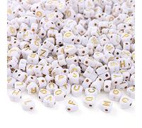 HERZWILD 1000pz Perline a forma di cuore Acrilico Lettera Perline Bianche Rotondo Acrilico Perle 4x7 mm Dorate Piatte Tondo Bead per Braccialetti Collane Creazione di Gioielli Fai da Te