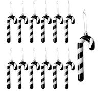 Herzwild 12 Decorazioni per Albero di Natale, Bastoncini di Zucchero Neri da Appendere, Ornamenti Natalizi a Forma di Bastoncino di Zucchero