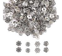 HERZWILD 200g Coppette Perline Tibetano Argento Accessori Perline distanziatori per Bigiotteria in Lega Forma Fiore Coppette Copriperla Stile Tibetano.