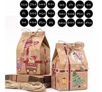 HERZWILD 24 pezzi calendario dell'Avvento da riempire, per appendere o appoggiare con numeri adesivi, per calendario natalizio, fai da te, scatole da riempire per Natale (B-24 pezzi)