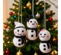 HERZWILD 3 ciondoli a forma di pupazzo di neve in feltro, per albero di Natale, in feltro, per albero di Natale (bianco e nero pupazzo di neve)