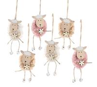 HERZWILD 6 ciondoli pasquali a forma di pecora, in legno, da appendere, decorazione pasquale