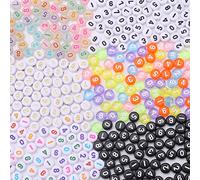 HERZWILD 600 perline colorate con numeri da 0 a 9, in acrilico, colore nero, bianco, colorato, trasparente, perline sfuse sfuse in acrilico, per la creazione di gioielli, bracciali, collane,