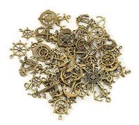 HERZWILD Ciondolo a forma di ancora Charm Vintage Timone Bussola Charms Steampunk Per la creazione di gioielli Accessori Collana di fascino antico, 30 cm³, Metallo non prezioso