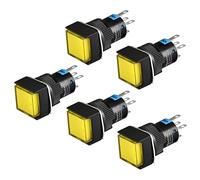 Heschen 16 mm quadrato interruttore a pulsante momentaneo 1NO 1NC 5Pin 12V LED lampada 5 Pack (giallo)