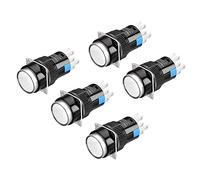 Heschen 16mm Rotondo Interruttore a pulsante, HS-16, 2NO 2NC, tipo momentaneo, lampada LED da 24V, 8 pin, bianco, 5 pezzi