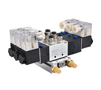 Heschen Elettrovalvola a tripla pneumatica elettrica, 4V230C-08, 24VDC, PT1/4, 5 Way 3 Posizione, Base collettore, Silenziatore, Set di raccordi rapidi, CE