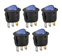 Heschen Interruttore a bilanciere rotondo, ON-OFF, SPST, 3 terminali, luce blu, 6A 250VAC, confezione da 5