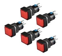 Heschen, interruttore a pulsante quadrato, 16 mm, 1 NO 1 NC, 5 pin, 220 V, confezione da 5, Red, 5