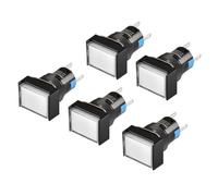 Heschen Interruttore a pulsante rettangolare da 16 mm, 1NO 1NC, bianco, tipo a scatto, lampada LED 220VAC, 5 pezzi