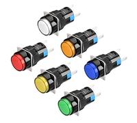 Heschen - Interruttore a pulsante rotondo da 16 mm, 1NO 1 NC, rosso, blu, giallo, bianco, verde, arancione, 12 V